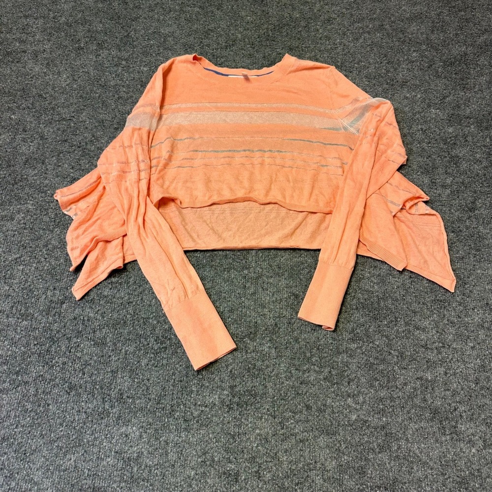 Victoria's Secret Sweater Womens Size S Peach Orange Metallic Stripe Crop Knit